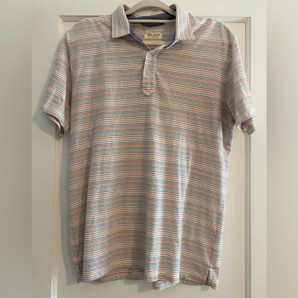 Marine Layer Men’s Up-cycled Cotton Rainbow Striped Polo Shirt Size Medium